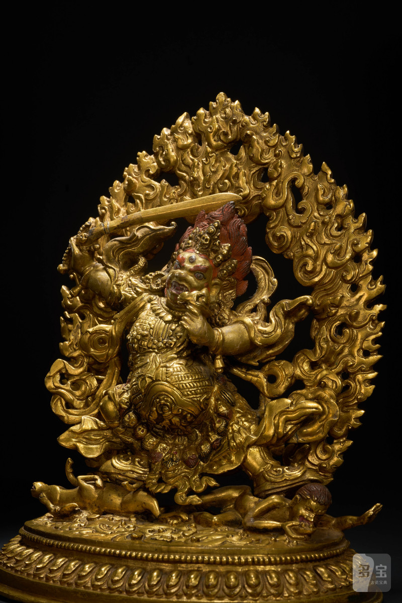 清乾隆 扎什伦布寺风格 铜鎏金大红司命主 - 图3
